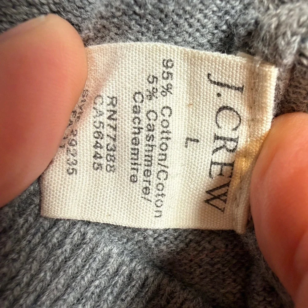 J.Crew V-Neck Sweater Mens Large Gray Cotton Cashmere Blend Long Sleeve
